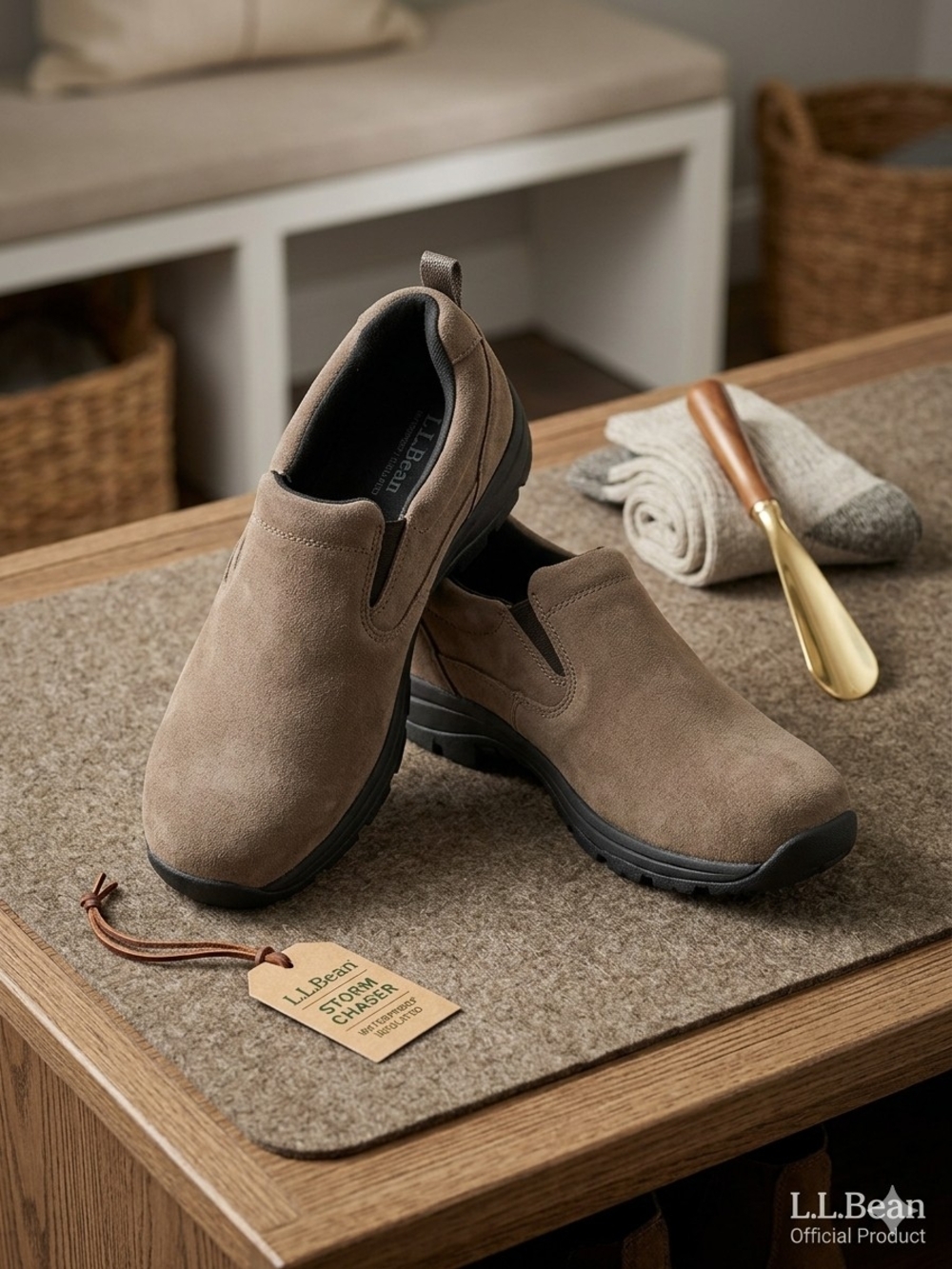 L.L. Bean Men’s Slip-On Suede Comfort Shoe in Taupe